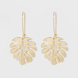 Gold Tone Monstera Leaf Earrings